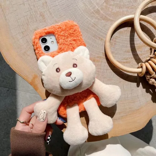 Vista 2 de Bonita funda de oso de felpa compatible con Samsung Galaxy S10, funda mullida 3D adorable oso suave de poliuretano termoplástico para manos y pies