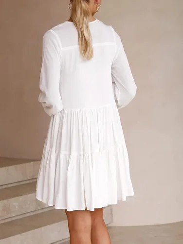 Vista 6 de R.Vivimos Vestido corto de manga larga de algodón casual con volantes y botones para mujer