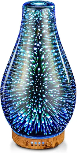 Vista 2 de Porseme Difusor de aceite esencial de volcán Aladdin de 3.4 fl oz + 3.4 fl oz de vidrio 3D aromaterapia humidificador ultrasónico niebla fría