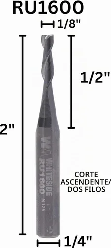Vista 2 de Whiteside RU1600 - Broca recta de corte en espiral: diámetro de corte de 1/8 pulgadas, vástago de 1/4 de pulgada, longitud de corte de 1/2 pulgada