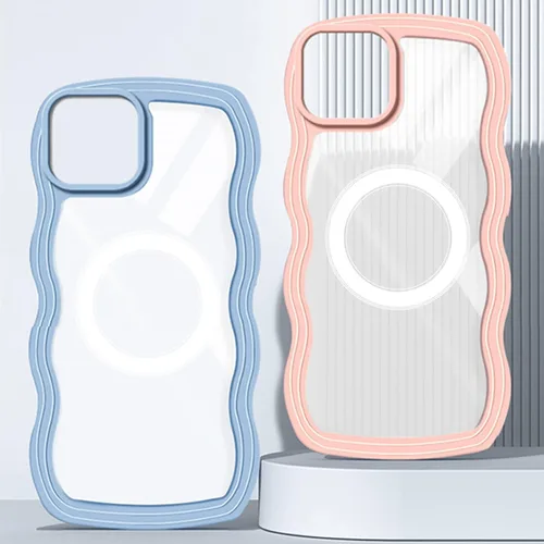 Vista 7 de Funda magnética para iPhone Xs Max, bonita forma de marco ondulado rizado, parte trasera delgada, translúcida, antihuellas, a prueba de golpes, Azul