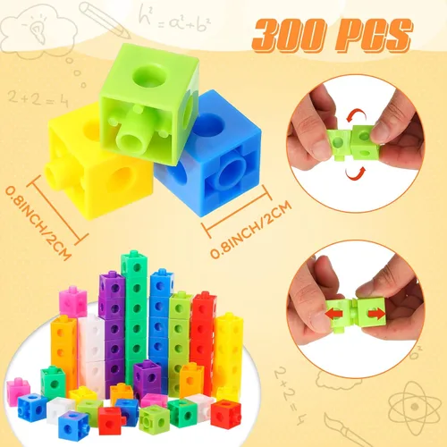Vista 2 de Jenaai 300 cubos de conteo, bloques de conexión de plástico, cubos de matemáticas coloridos, manipuladores de matemáticas, suministros