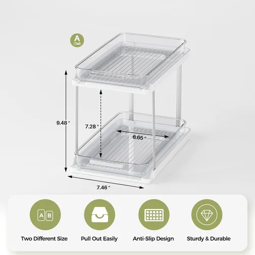 Vista 2 de Delamu Organizadores y almacenamiento de 2 niveles para debajo del fregadero, cajones extraíbles con diseño antideslizante, almacenamiento multiusos