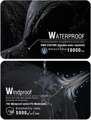Vista 4 de Chaqueta de esquí de invierno para hombre, chaqueta de lluvia impermeable a prueba de viento