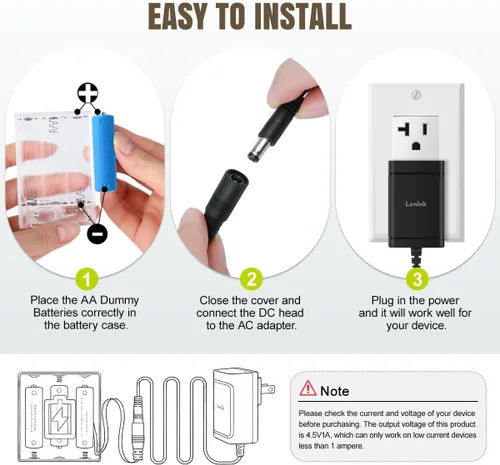 Vista 4 de Lenink Adaptador de fuente de alimentación, transfiere 3 pilas AA a eléctricas, color negro