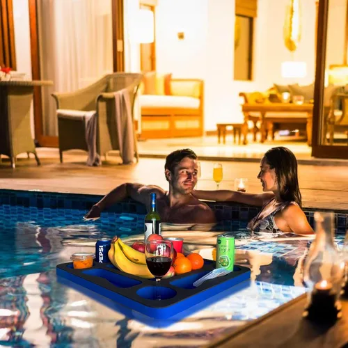 Vista 4 de Mesa flotante de juegos de piscina para adultos, soporte para bebidas todo en uno y estación de refrigerio para piscina, playa, bañera