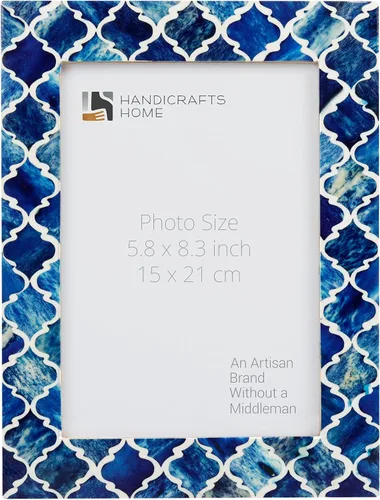 Vista 65 de Handicrafts Home Marco de fotos azul con incrustaciones de hueso de mosaico Azul-Indigo Mosaico