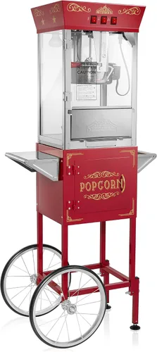 Vista 8 de Olde Midway Máquina de palomitas de maíz estilo cine con carrito y hervidor de 8 onzas - Negro, estilo vintage con ruedas