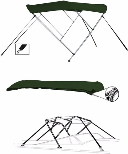 Vista 2 de 7.6 oz Green 3 Bow Boat Bimini TOP Sunshade Super Sport Edition Compatible for Monterey 196 MS MONTURA I/O 2014-2016