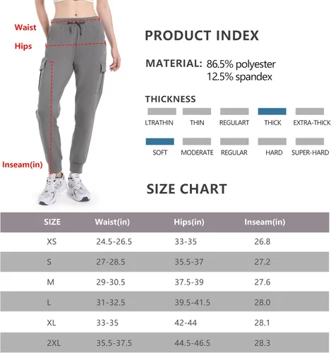 Vista 6 de HARTPOR Pantalones deportivos con forro polar para mujer, pantalones cargo de senderismo, resistentes al agua, pantalones deportivos de invierno