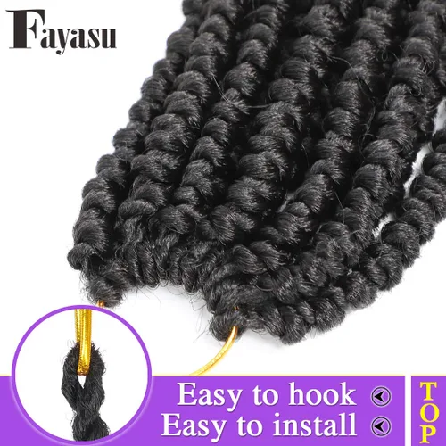 Vista 6 de Pelo de ganchillo senegalés pre primavera trenzado para mujeres negras, pelo sintético Passion Twist trenzado, pelo corto de 12 pulgadas rizado #1B