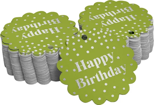 Vista 50 de Etiquetas de papel para colgar con texto en inglés «Happy Birthday» (50 unidades)