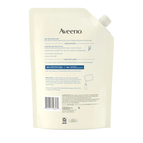 Vista 7 de Aveeno - Gel de ducha Aveeno Skin Relief sin fragancia + fórmula triple de avena, limpiador diario suave para pieles sensibles que deja la piel