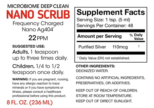 Vista 2 de Nano Scrub de Silver Fern Brand - 1 botella - 48 porciones - Nano Ag4O4 activado por frecuencia - Líquido