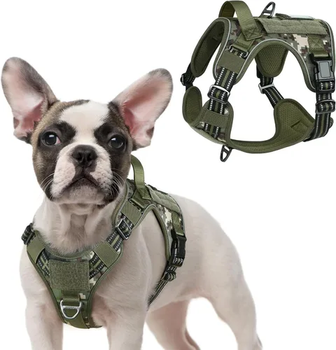 Vista 48 de rabbitgoo Arnés táctico para perros pequeños, chaleco de servicio militar sin tirones con asa y Molle, de fácil control para entrenar y caminar