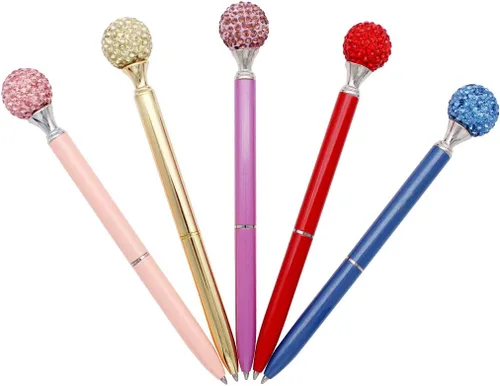 Vista 2 de Gullor 5 bolígrafos retráctiles de bola de diamante, bolígrafos de metal brillante, multicolor A