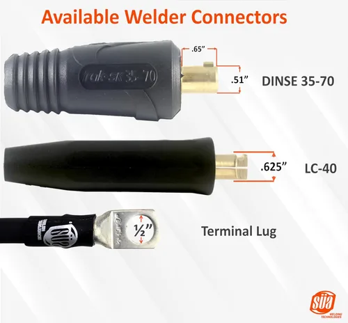 Vista 6 de SÜA - Conjunto de cables de soldadura de 300 amperios - Conector de terminal - Cable de cobre 100% AWG # 1 (15 pies cada plomo)