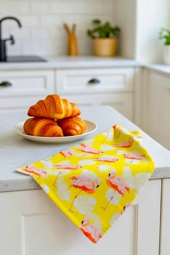Vista 5 de Paquete variado de cuatro toallas de cocina de flamenco vibrantes y coloridos/paños de cocina de flamenco para uso diario y decoración del hogar