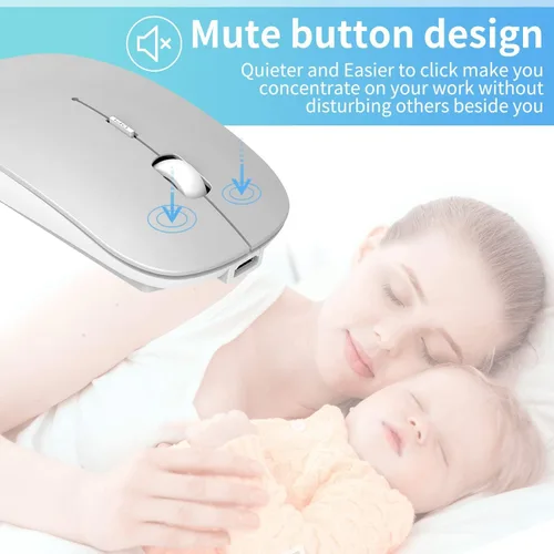 Vista 5 de ElizaHelen Wireless Bluetooth Mouse, Dual Mode Slim Rechargeable Wireless Silent Mouse, 2.4G Portable USB Optical Wireless Computer Mice with USB
