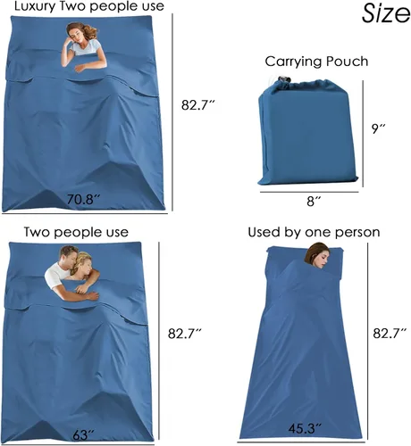 Vista 2 de Sleeping Bag Liner, Camping Travel Home Bed Sheet Compact Sacks Lightweight Breathable Machine Washable Travel Sheet, Multi Size Foldable Pouch