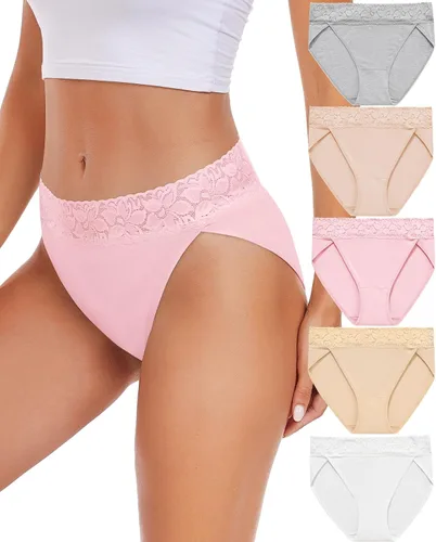 Vista 12 de RHYFF Ropa interior de algodón para mujer, bragas de encaje de corte alto Negro