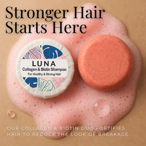 Vista 2 de Nature Skin Shop Luna - Barra de champú fortalecedora de colágeno y biotina, champú sólido voluminizador para cabello fino, adelgazamiento y débil