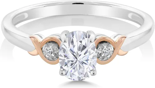 Vista 45 de Gem Stone King Anillo de compromiso de plata de ley 925 y oro rosa de 10 quilates, piedra preciosa ovalada de 0.276 x 0.197 in, con acento