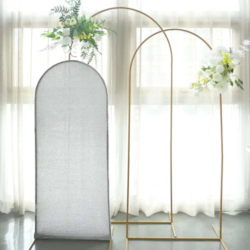 Vista 9 de Efavormart - Marco de fondo redondo de elastano dorado antiguo brillante de 5 pies, cubierta metálica brillante para arco de boda de 2 lados
