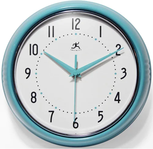 Vista 21 de Infinity Instruments Reloj de pared retro, reloj cuadrado de 9 pulgadas, silencioso sin tictac, moderno de mediados de siglo, reloj de cocina, reloj