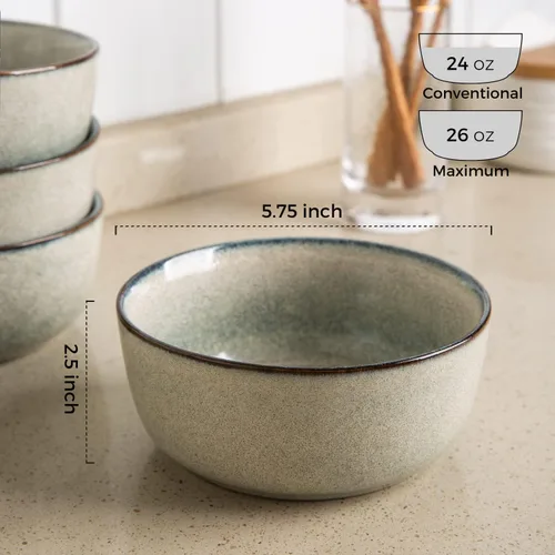 Vista 2 de AmorArc Juego de 6 cuencos de cereales para cocina, cuencos de sopa de cerámica de 26 onzas para sopa de cereales, cuencos de cocina modernos