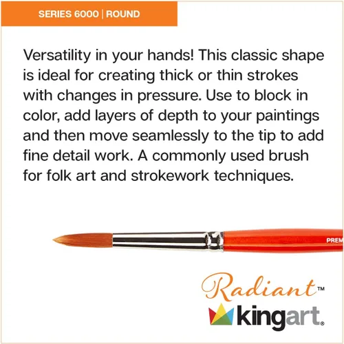 Vista 3 de KINGART Premium Radiant 6000-0 Round Series - Cepillo para artista, pelo sintético Taklon, mango corto, para pintura acrílica, óleo y acuarela