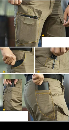 Vista 6 de SNOLY Pantalones tácticos militares para el trabajo al aire libre para hombre, ligeros, antidesgarros, para senderismo, caza, bolsillos multiusos