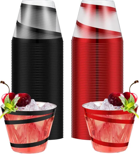 Vista 21 de Gejoy Vasos de plástico con borde de 9 onzas, vasos desechables para beber vino, vasos de graduación transparentes y elegantes para suministros
