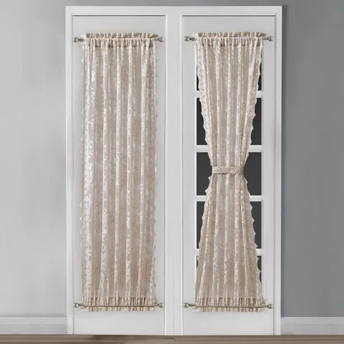 Vista 6 de Warm Home Designs Cortinas negras para puerta francesa. El par de cortinas de encaje con rosas inglesas viene con 2 alzapaños gratis. Las cortinas