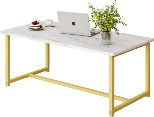 Vista 8 de Mesa auxiliar rectangular de 35.4 pulgadas para sala de estar, mesa de centro de estilo industrial moderna con marco de metal para espacios Negro