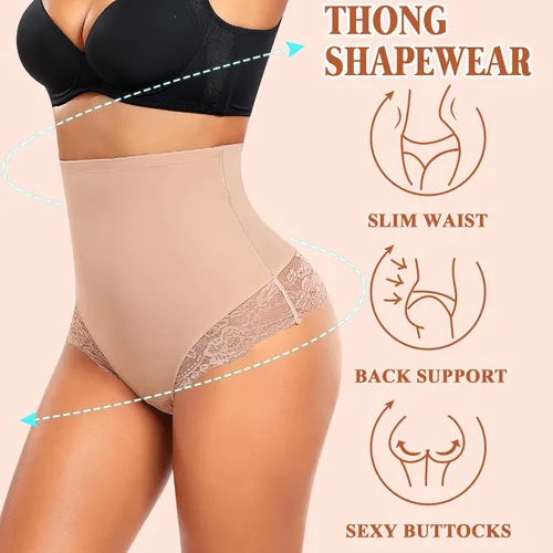 Vista 4 de Werena Tummy Control Thong Shapewear For Women Seamless High Waist Shaping Thong Panties Body Shaper Girdle Underwear