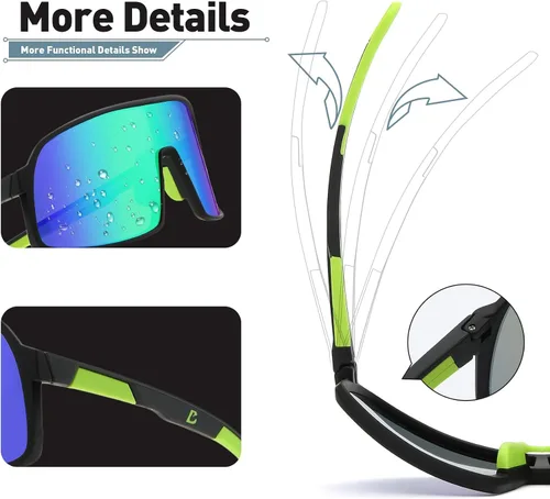 Vista 4 de Bevi Lentes de sol deportivos polarizados con marco TR90 duradero y flexible para hombres y mujeres correr conducir ciclismo etc