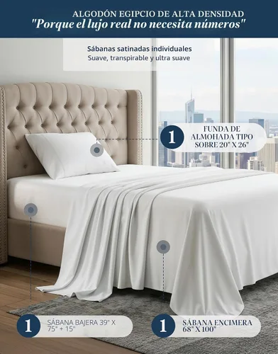 Vista 2 de LANE LINEN - Sábanas individual 100% algodón egipcio suave, cómodo y grueso de calidad de hotel, costuras reforzadas totalmente elásticas, sin