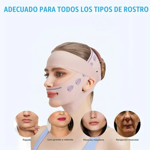 Vista 4 de Máscara de elevación facial de línea V mejorada, correa de barbilla para dormir, máscara de elevación de línea en V, correa de adelgazamiento Rosa