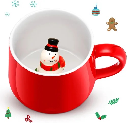 Vista 11 de Sliner Divertidas tazas de Navidad en 3D con animal en el interior, 13.5 onzas, hechas a mano, taza de café de cerámica, bonita figura de dibujos