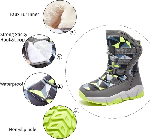 Vista 2 de GUBARUN - Botas de nieve para niños impermeables antideslizantes resistentes al frío zapatos para invierno y climas fríos para niños pequeños