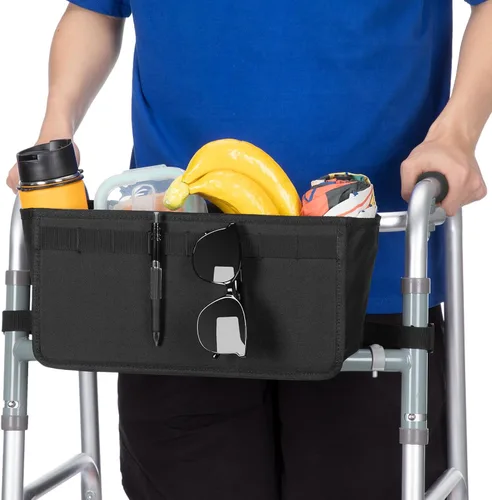 Vista 7 de JOYTUTUS Cesta para Andador Plegable, Cesta para Andadores para Personas Mayores, Bolsa de Almacenamiento para Andadores Rodantes, Bolsa con Gran