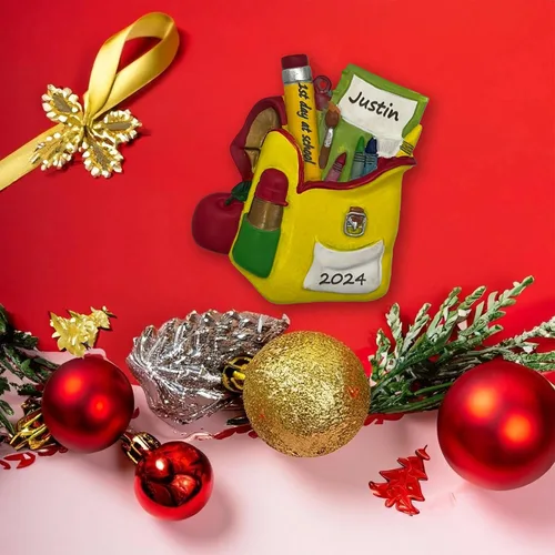 Vista 4 de Adorno de Navidad personalizado para el primer día de escuela, letrero del primer día de Schhol 2025