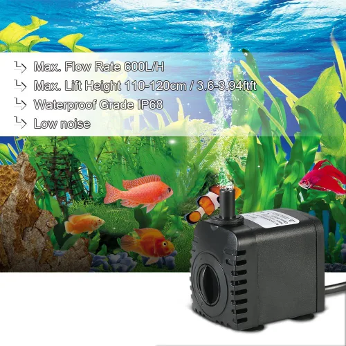 Vista 2 de Decdeal Bomba de agua, AC110V 8W Bomba de agua sumergible para acuario, fuentes de mesa, estanque, jardines de agua y sistemas hidropónicos con 2