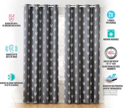 Vista 5 de HLC.ME Paneles de cortinas opacas con estampado de flechas para oscurecer la habitación, con ojales, para habitación de niños, juego de 2