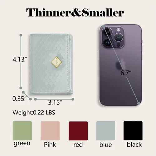Vista 6 de Billetera triple para mujer, delgada para tarjetas de crédito, carteras de cuero con ventana de identificación, Azul, Trifold