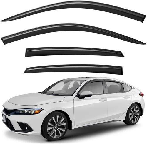 Vista 23 de Deflectores de ventana tintados ahumados con cinta adhesiva para ventana lateral, deflectores de lluvia compatibles con Toyota RAV4 2013-2018 - 4