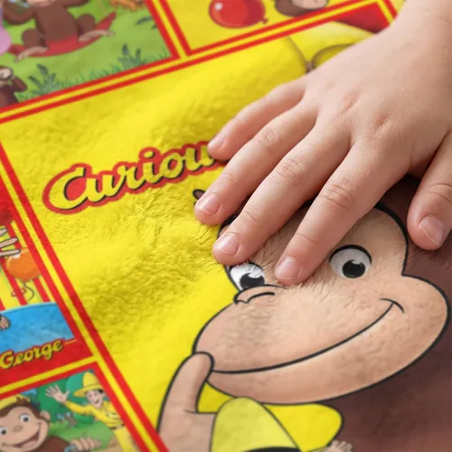 Vista 4 de Curious Monkey George Kids - Manta amarilla para niños, 40 x