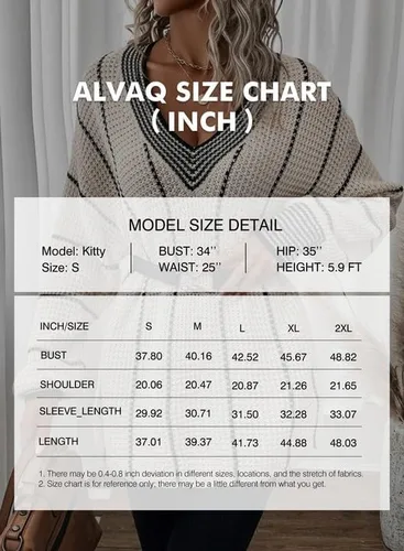 Vista 5 de AlvaQ Women Winter Long Sleeve V Neck Color Block Striped Sweater Casual Oversized Pullover Knitted Jumper Tops