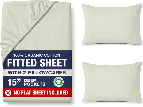 Vista 46 de LANE LINEN - Sábana bajera tamaño individual 100% algodón orgánico y 1 funda de almohada, tejido de percal suave, transpirable, apta para colchones